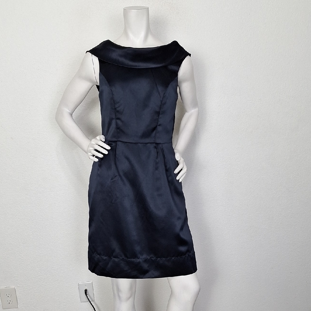 Thread Navy Blue Satin Romantic Retro Open Back Sleeveless Sheath Dress Size 8